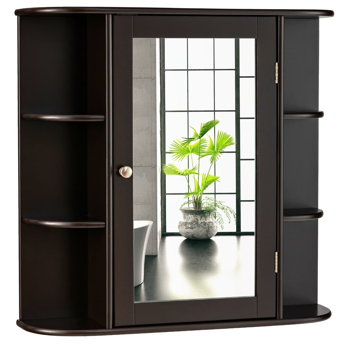 Meuble Mural Salle de Bain Armoire avec Miroir Rangement de Toilette avec Porte et 6 Etagères 65 x 1