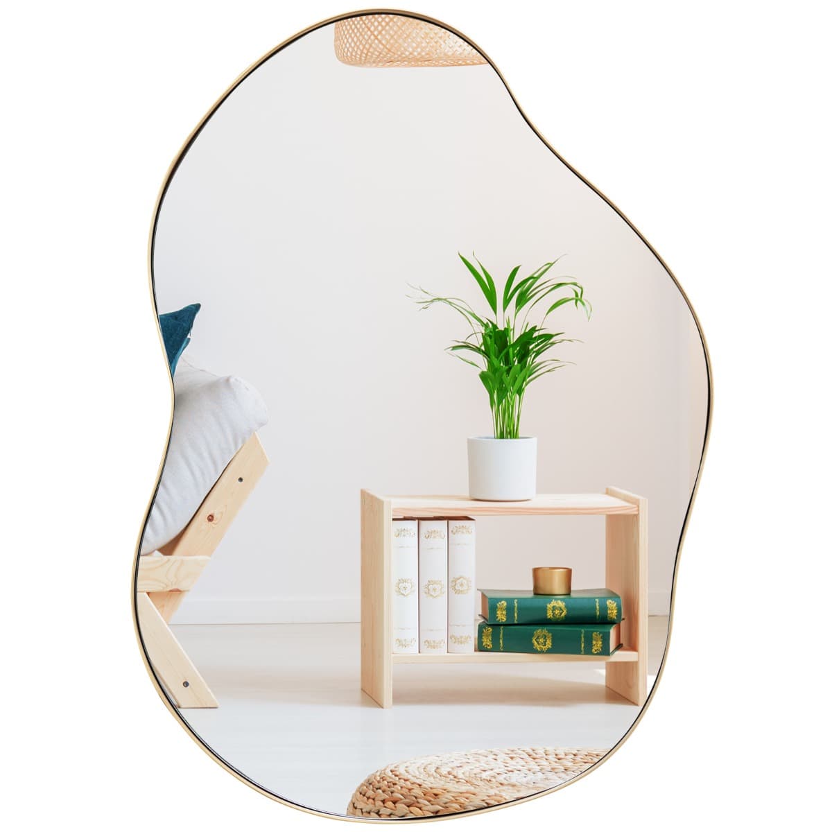 CostwayMiroir Mural Élégant de Forme Asymétrique de 78 x 56,5 Cm Panneau Arrière de Qualité Supérieure avec Vis d'Expansion Miroir Mural Décoratif Or