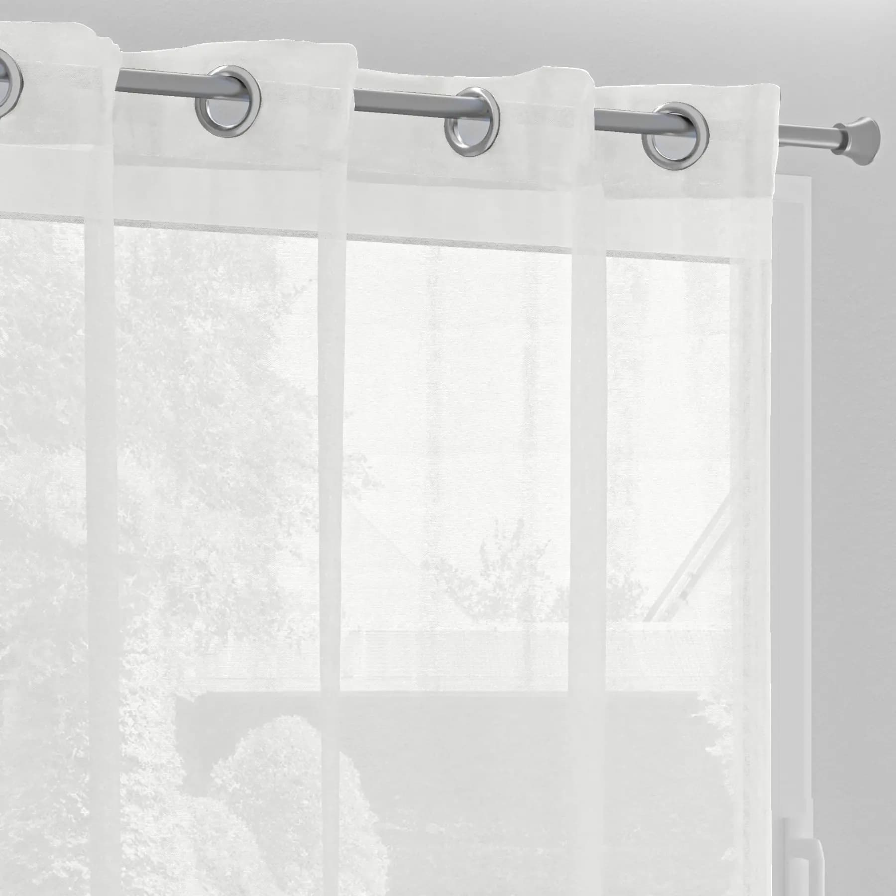 Voilage non feu M1 blanc - Oeillets 40 mm chromés - Tissu tamisant haute résistance - Sur mesure ERP élégant